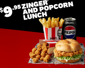 Zinger Burger & Popcorn Lunch $9.95 @ KFC (Online or App)