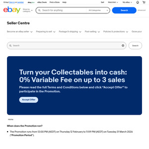Activate for 0% Variable (Final Value) Fees for 3 Sales on Selected Categories @ eBay