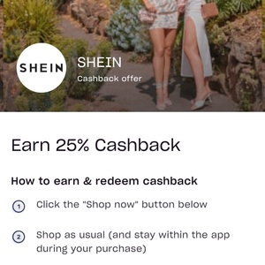 Shein: 25% Cashback as Zip Account Credit (capped at $1000) @ Zip App