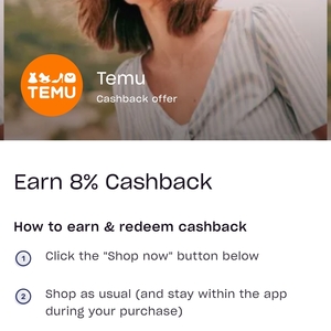 Temu: 8% Cashback as Zip Account Credit (capped at $1000) @ Zip App