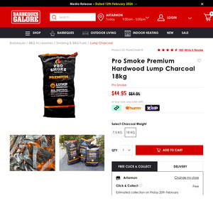 18Kg Pro Smoke Lump Charcoal $44.95 @Barbeques Galore