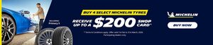 Receive $100/ $150/ $200 Costco Giftcard with a Set of 4 Michelin Tyres @ Costco Wholesale (Membership Req.)