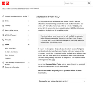 Free Length Alterations for Select Pants (Minimum Value $29.90), $6 for Value Less Than $29.90 or for Hidden Stitch @ Uniqlo