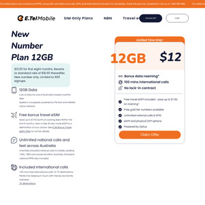 SIM Only Plan 12GB/Month $12/Month for 8 Months (Ongoing $18.90/Month) + Free Travel eSIM – New Number Only (600 Orders) @ E.Tel