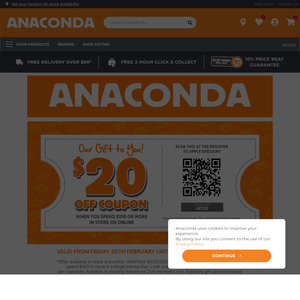 $20 off $100+ Spend (in Store or Online) @ Anaconda