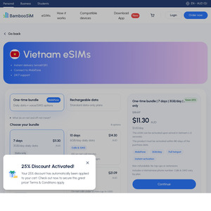 25% off Vietnam eSIM 5G Data — from $11.30 ($0.98/Day) @ BambooSIM