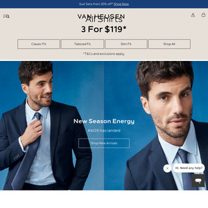 $20 off Minimum $100 Spend + $7.95 Delivery ($0 with $100 Order) @ Van Heusen