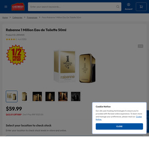 Rabanne 1 Million Eau De Toilette 50ml $59.99 (Was $123) + Delivery ($0 C&C) @ Chemist Warehouse
