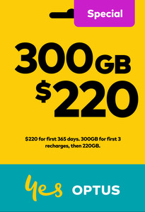 Optus $350 Pre-Paid SIM for $220 Delivered (300GB Data, 365 Days Expiry, Unlimited Talk & Text) @ Optus