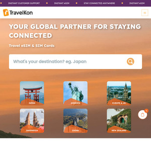 50% off Japan True Unlimited KDDI eSIM | 30% off All Travel SIMs (Asia, Bali, China, Europe, USA, Global) from $2.80 @ TravelKon