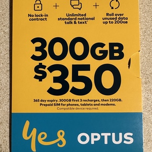 Optus 365 days 300GB - $350 Pre-Paid SIM for $219 - Woolworths