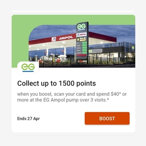 500 Bonus Pts When You Spend $40 or More on Fuel At EG Ampol (Max 3 Uses for 1500 Pts, Boost Req, Excl. TAS) @ Everyday Rewards