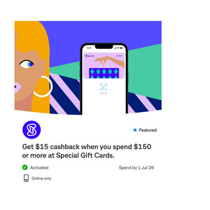 Special Gift Cards: $15 Cashback When You Spend $150 or More @ CommBank Yello (Activation Required)