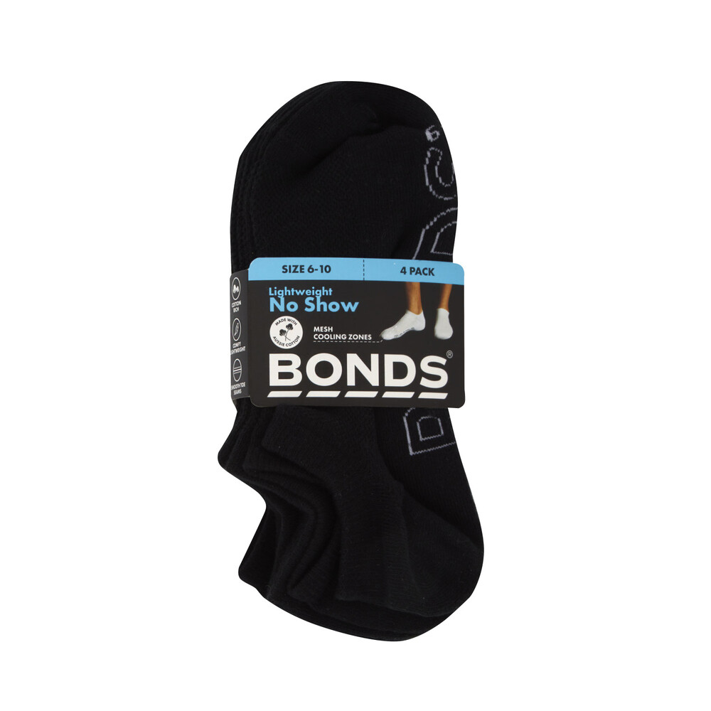 Bonds Mens Logo Light No Show Size 6+ & 11+ | 4 pack