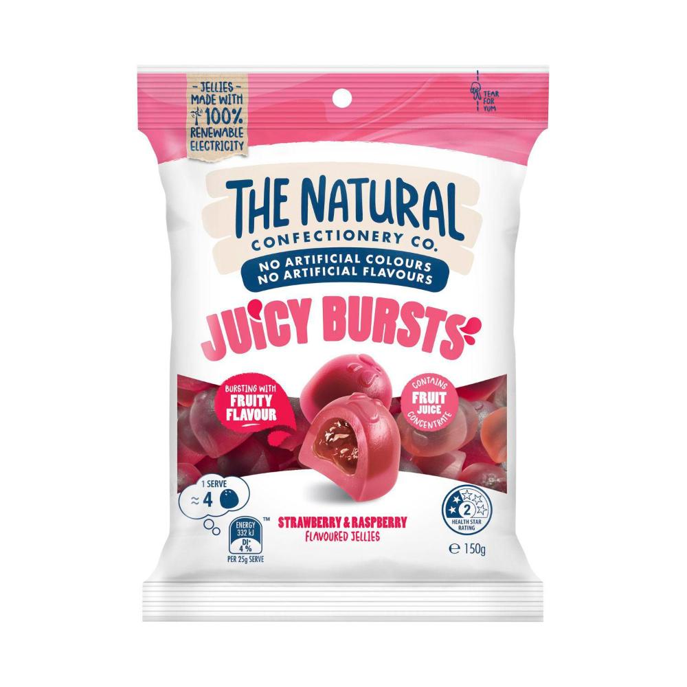 The Natural Confectionery Co. Juicy Bursts Strawberry & Raspberry Flavoured Lollies | 150g