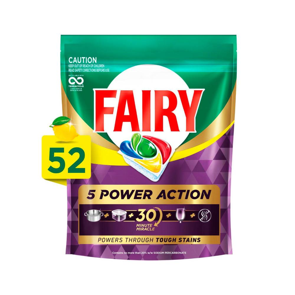 Fairy 5 Power Action Lemon Dishwashing Tablets | 52 Pack