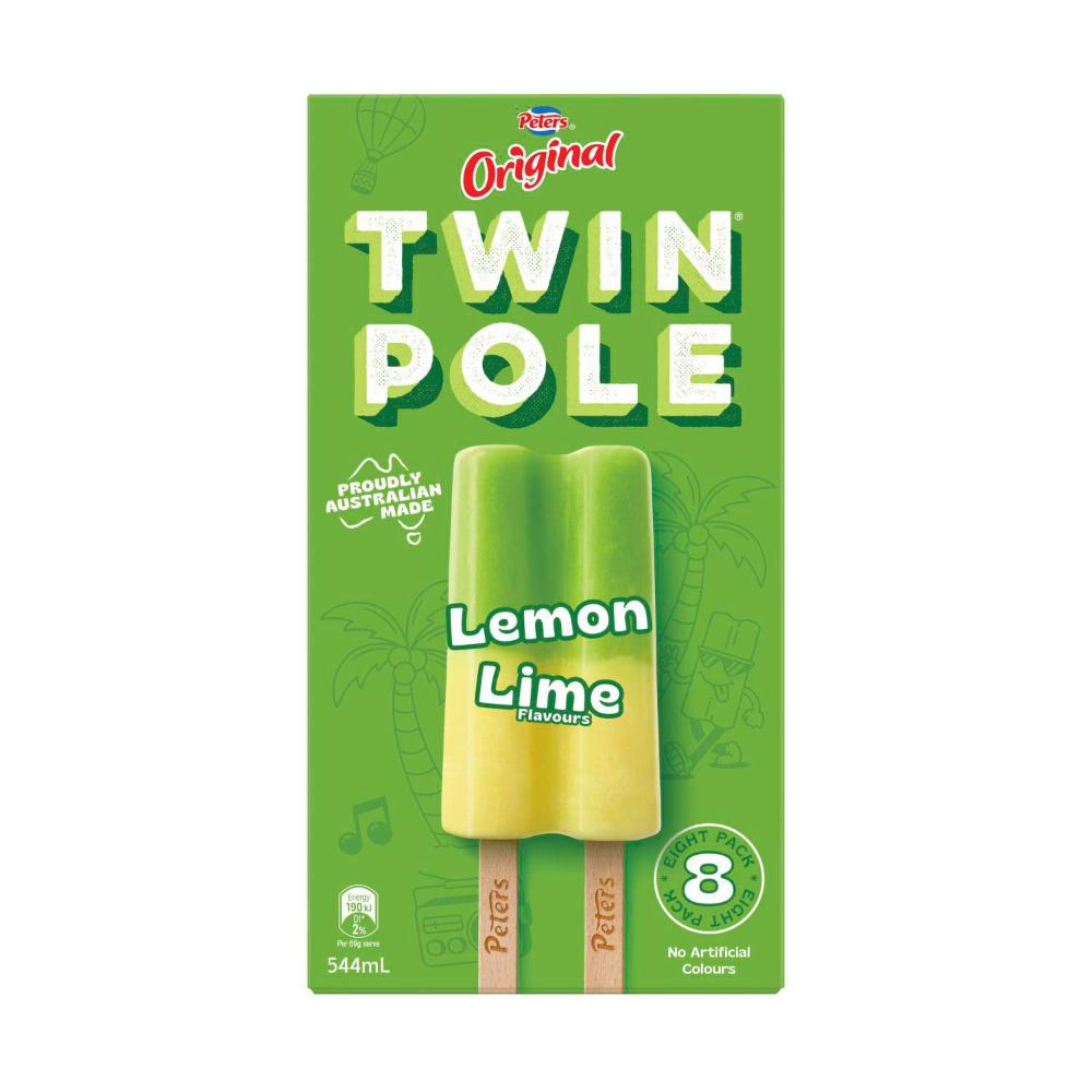 Peters Original Twin Pole Lemon Lime Ice Blocks 8 Pack | 544mL