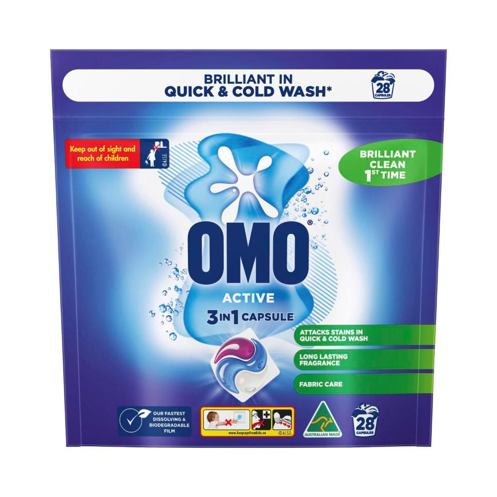 OMO Active Clean 3 in 1 Laundry Capsules 28 Washes | 28 pack