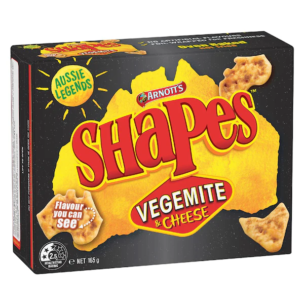 Arnott's Shapes Vegemite & Cheese Cracker Biscuits 165g