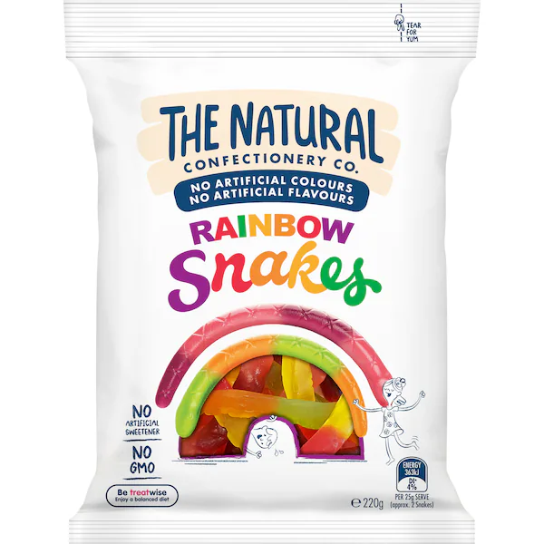The Natural Confectionery Co. Rainbow Snakes Lollies 220g