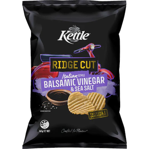 Kettle Ridge Cut Potato Chips Salt & Vinegar 165g
