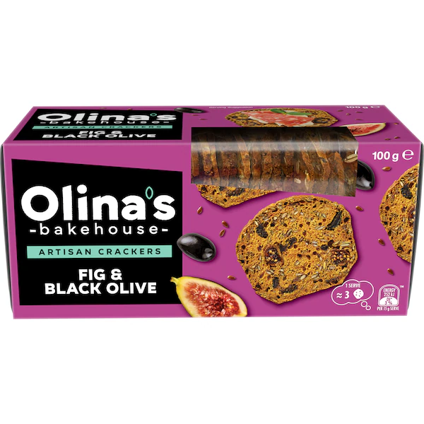 Olina's Bakehouse Artisan Crackers Biscuits Fig & Black Olive 100g