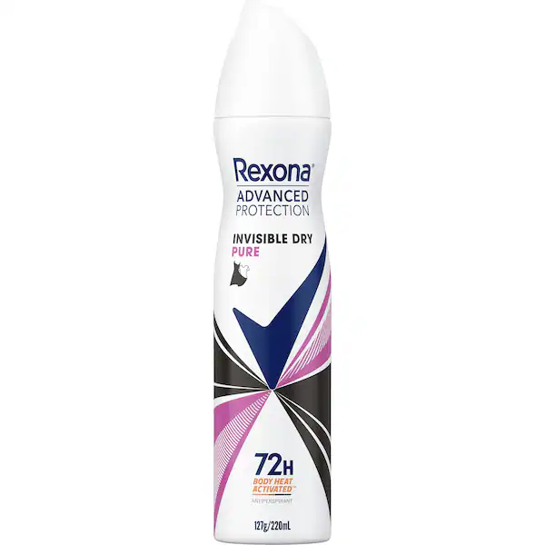 Rexona Women Advanced 72hr Deodorant Aerosol Invisible Pure 220mL