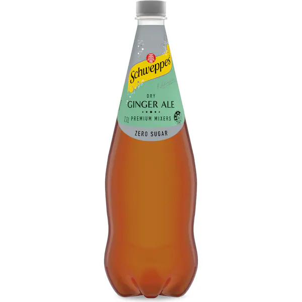 Schweppes Zero Sugar Classic Mixers Dry Ginger Ale Soft Drink Bottle 1.1L