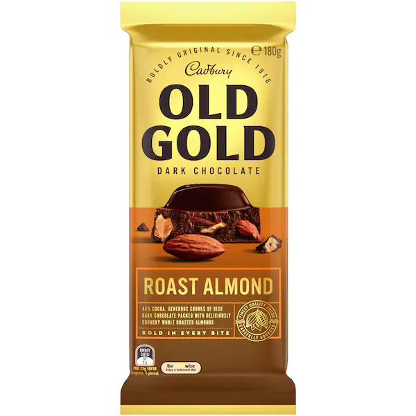 Cadbury Old Gold Roast Almond Dark Chocolate Block 180g