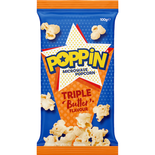 Poppin Microwave Popcorn Triple Butter Flavour Explosion 100g