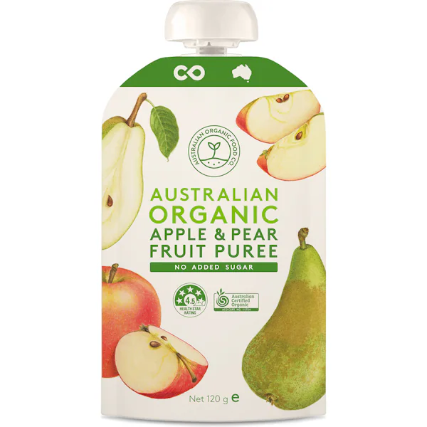 Australian Organic Food Co. Apple & Pear Fruit Puree No Added Sugar 120g