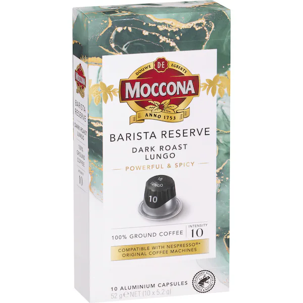 Moccona Barista Reserve Coffee Pods Intensity 10 Dark Roast Lungo 10 pack
