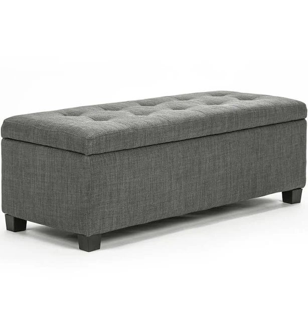 La Bella Faux Linen Storage Ottoman Bench – Dark Grey, Lift-Top Lid, Hidden Storage, Triple-Cushion Seat, Solid Wood Frame, Anti-Slip Rubber Legs, 102cm
