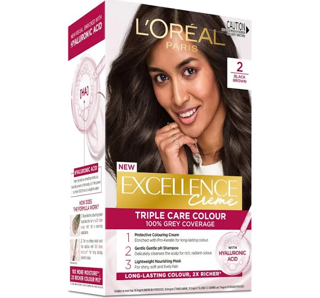 L'Oreal Paris Excellence Creme 2 Black Brown (100 percent Grey Coverage)