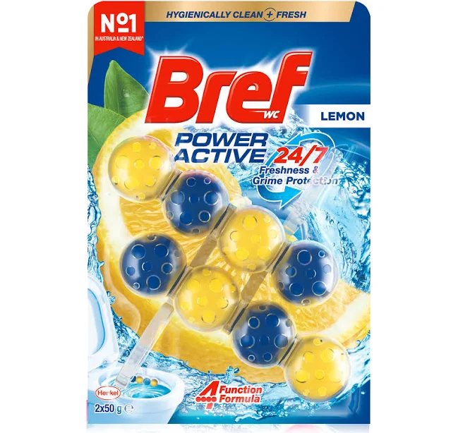Bref Power Active Juicy Lemon, Rim Block Toilet Cleaner, 50 Grams
