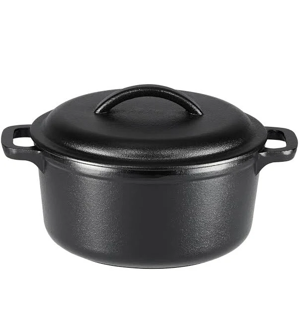 Amazon Basics Pre-Seasoned Cast Iron Round Dutch Oven Pot with Lid and Dual Handles, 6.6 Liters, Black