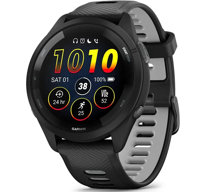 Garmin Forerunner 265 Running Smartwatch, Colorful AMOLED Display, Training Metrics and Recovery Insights, Black and Powder Gray, 46 mm