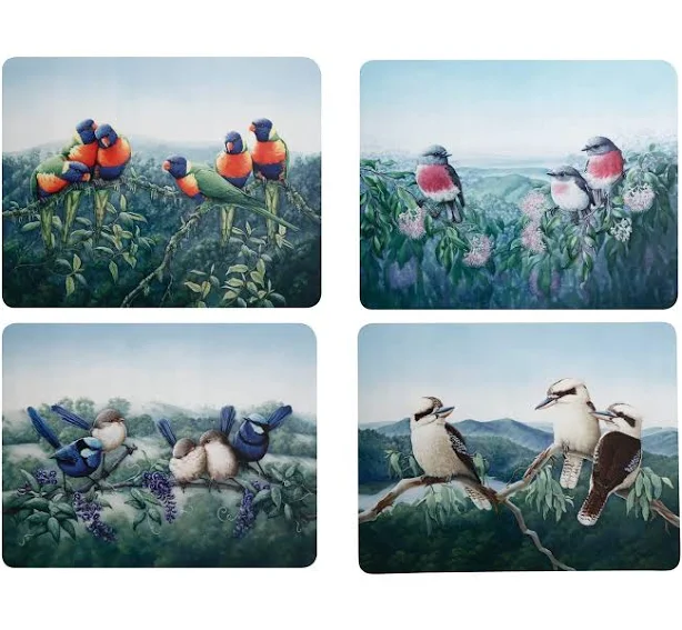 Maxwell & Williams Birds of Australia KC 10 Year Anniversary Cork Back Placemat 34x26.5 Centimeter Set of 4 Assorted Gift Boxed