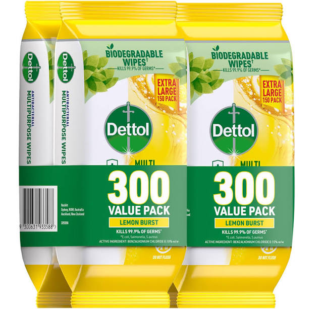 Dettol Multipurpose Disinfectant Wipes Lemon Burst 600's (300's x 2)