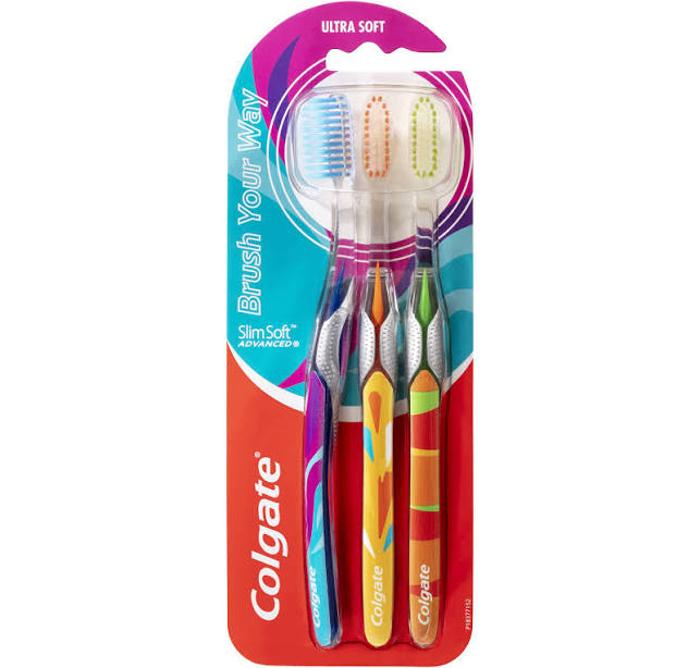 COLGATE Slim Soft Advanced Manual Toothbrush, 3 Pack, Ultra Soft Bristles