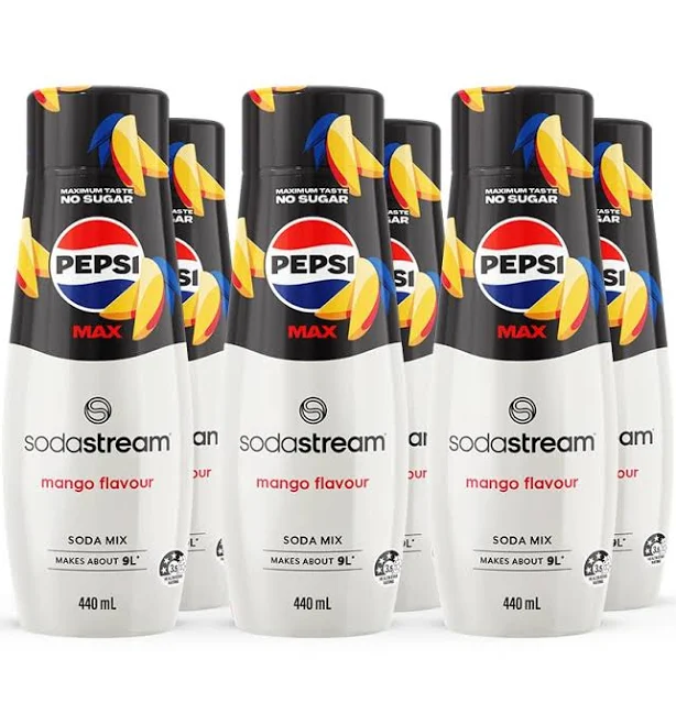 Sodastream - Pepsi Max Soda Drink Mix, Max Taste, No Sugar, For Soda Makers; turns 54 Litres of Fizzy Water into delicious Pepsi Max, Makes 216 Servings, 440ml, Pack of 6