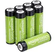 Amazon Basics 8 Pack AA Ni-MH Pre-Charged Rechargeable Batteries, 1000 Cycle (Typical 2000mAh, Minimum 1900mAh)
