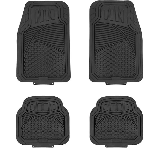 Amazon Basics 4-Piece All-Weather Protection Heavy Duty Rubber Floor Mats Set with Cargo Liner for Cars, SUVs, and Trucks，Black,Universal Trim to Fit