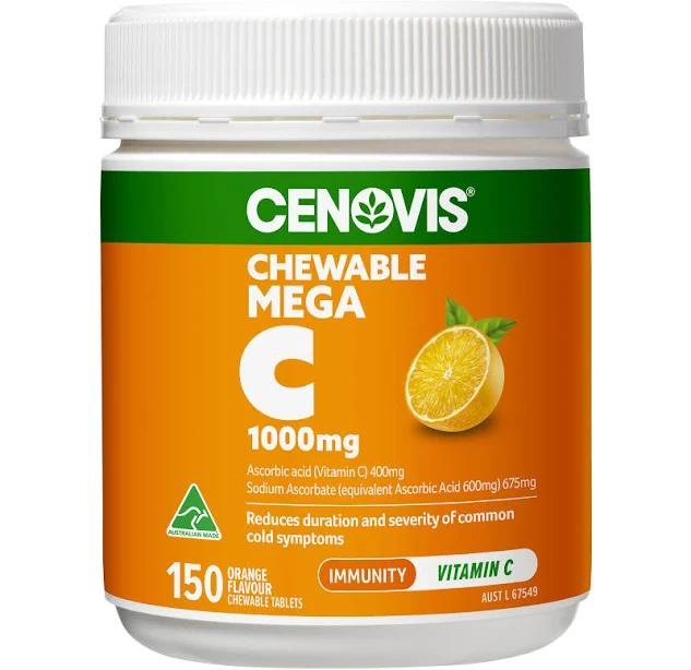 Cenovis Mega C 1000mg Tablets 150 Orange Flavour- High Strength Vitamin C-Reduces Severity & Duration of Common Cold Symptoms - Supports Healthy Immune System Function