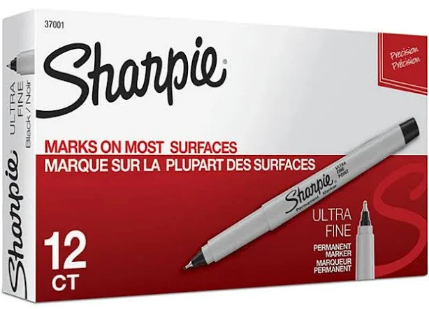 Sharpie Box 12 Permanent Marker Pen Ultra Fine 0.3mm (Black)