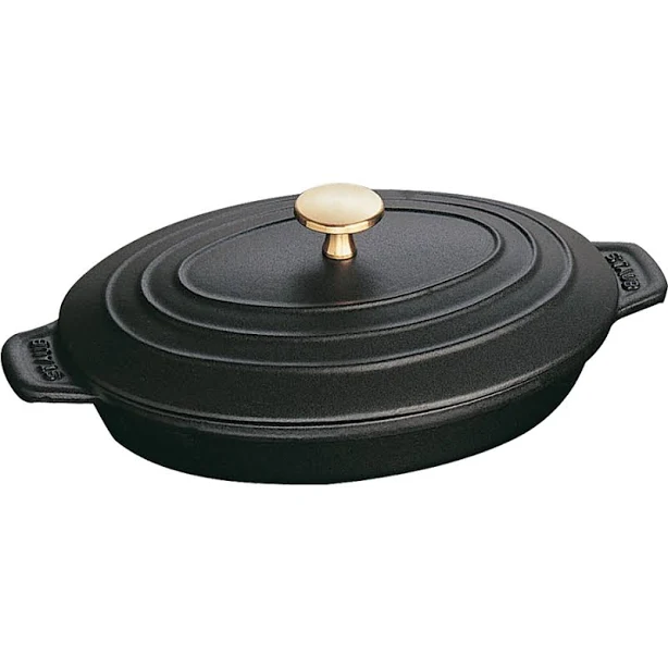 Staub Cast Iron 9-inch x 6.6-inch Oval Covered Baking Dish - Matte Black, Made in France