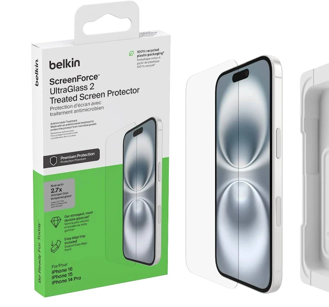 Belkin ScreenForce UltraGlass 2 Screen Protector for iPhone 16/15/14 Pro