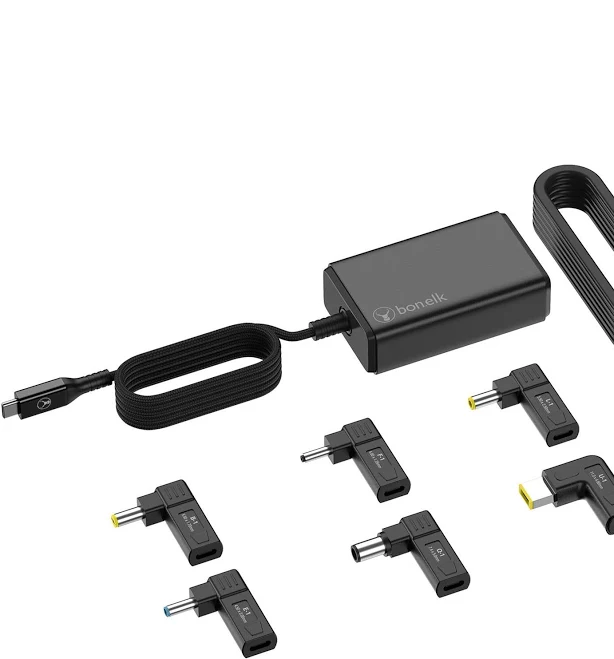 Bonelk Long-Life 65W GaN Multi-Device Laptop Charger, in-built Cable 1.5m (Black)