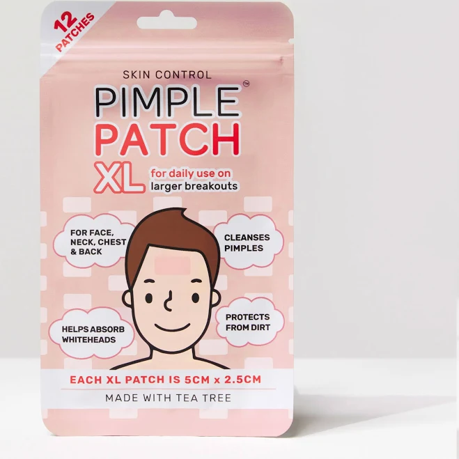 Skin Control Pimple Patch XL – 12 Patches for Larger Acne Breakouts (5cm x 2.5cm) - for face, neck, chest & back