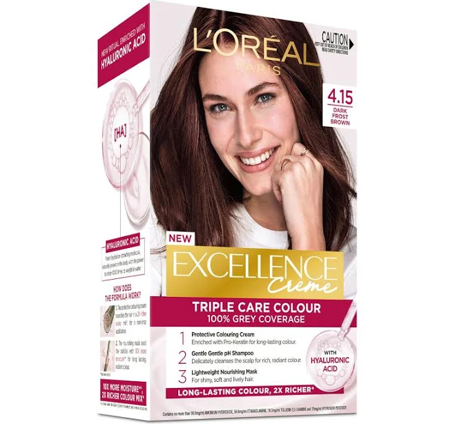 L'Oréal Paris Excellence Creme, 4.15 Dark Frosted Brown (100 Percent Grey Coverage)